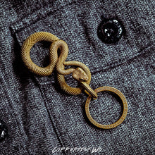 Load image into Gallery viewer, Coppertist.Wu Original Bronzed Snakes Keychain Brass Key Chain Gold Punk Rock Animal Key Ring HandBag Snake Pendant Men