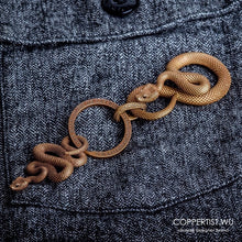 Load image into Gallery viewer, Coppertist.Wu Original Bronzed Snakes Keychain Brass Key Chain Gold Punk Rock Animal Key Ring HandBag Snake Pendant Men