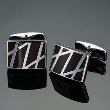 Load image into Gallery viewer, Copper quality enamel square stripes gold silver black flower cufflinks Top brand men's French shirt cufflinks
